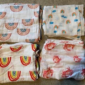 Set of 4 Extra Large Girls Baby Blankets Thin Breathable Lulujo organic cotton